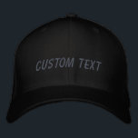 Personalized Custom Text Black Grey Your Words Embroidered Hat<br><div class="desc">Create your own custom look with this stylish black and grey embroidered baseball cap. Add your unique touch by personalizing it with your own text, whether it’s a name, special message, or a memorable quote. This classic cap features a timeless colour palette of black and grey, making it the perfect...</div>