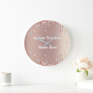 Personalized Custom Text Clock Rose Gold Glitter