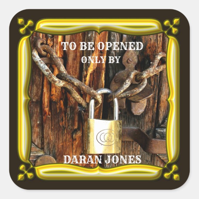 Personalized Custom Text Padlock and Chain Square Sticker (Front)