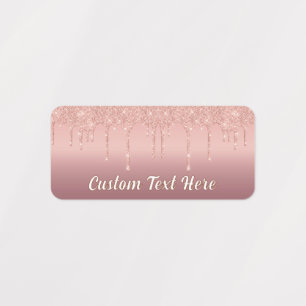 Personalized Custom Text Rose Gold Glitter Labels