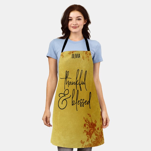 Personalized Custom Thankful & Blessed Cute Apron (Worn)
