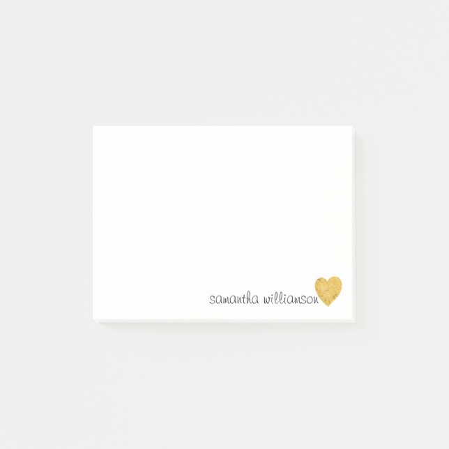 Personalized Custom Trendy Glam Gold Foil Heart Post-it Notes (Front)