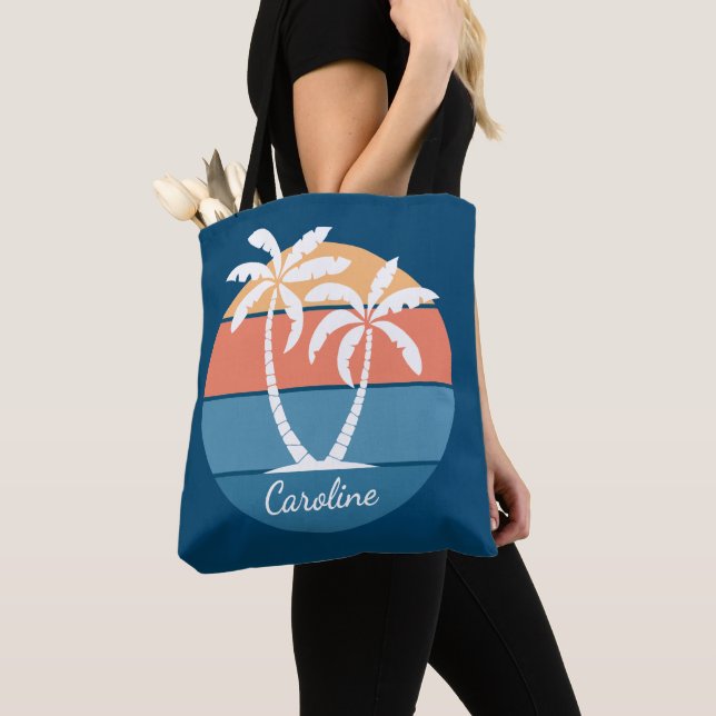 Personalized Custom Tropical Beach Ocean Sunset Tote Bag (Close Up)