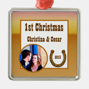 Personalized Custom Wagon Wheel/Horse Shoe Sunset Metal Ornament