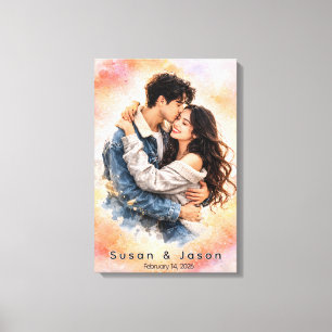 Personalized Custom Watercolor Couple Photo Gift Canvas Print