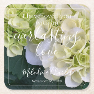 Personalized Custom White Hydrangea Elegant Love  Square Paper Coaster