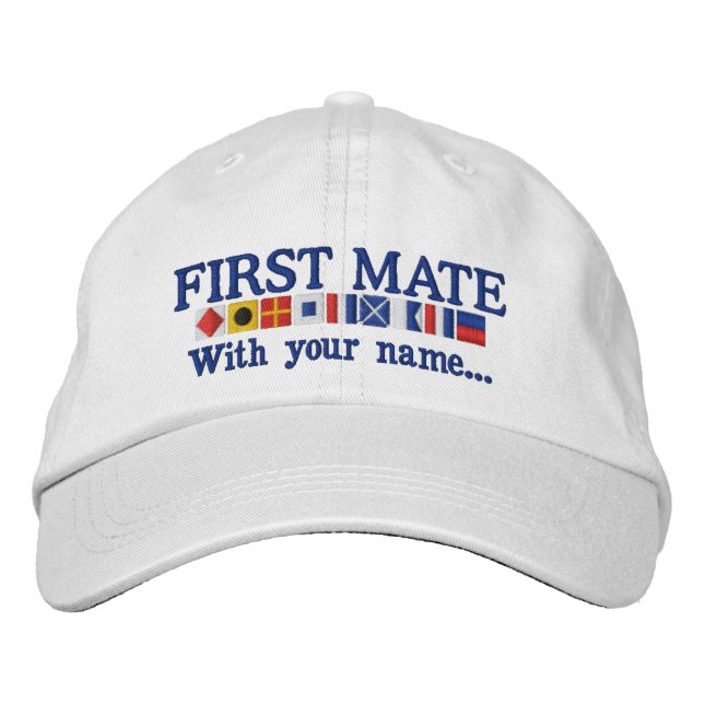 Personalized Custom Your First Mate Nautical Flags Embroidered Hat (Front)