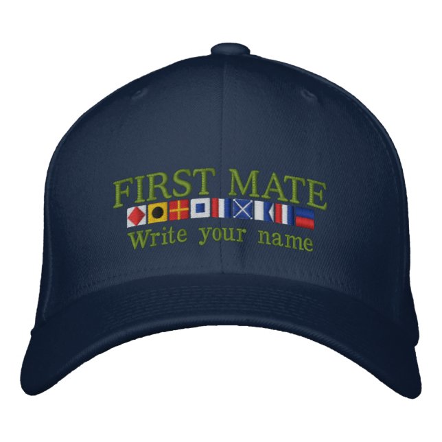 Personalized Custom Your First Mate Nautical Flags Embroidered Hat (Front)