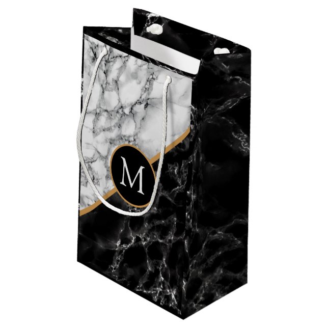 Personalized Custom Your Letter Gift Bag Marble (Back Angled)