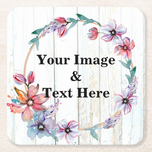 Personalized Custom Your Own Photo Wooden Square P Square Paper Coaster (Front)