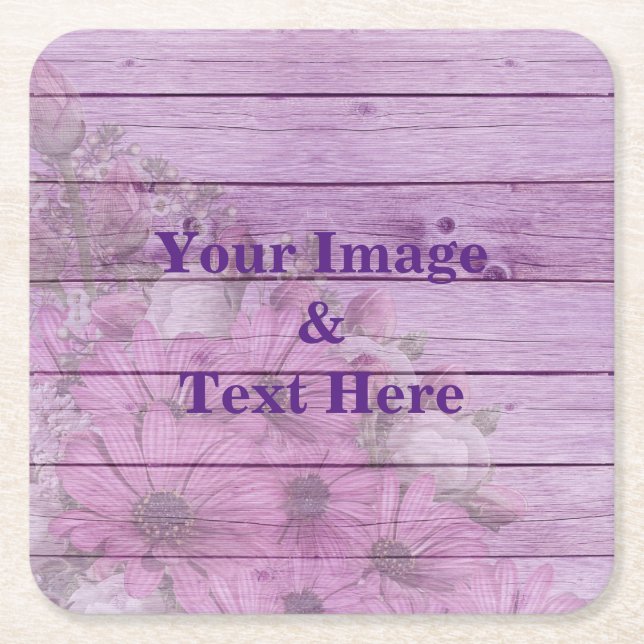 Personalized Custom Your Own Photo Wooden Square P Square Paper Coaster (Front)