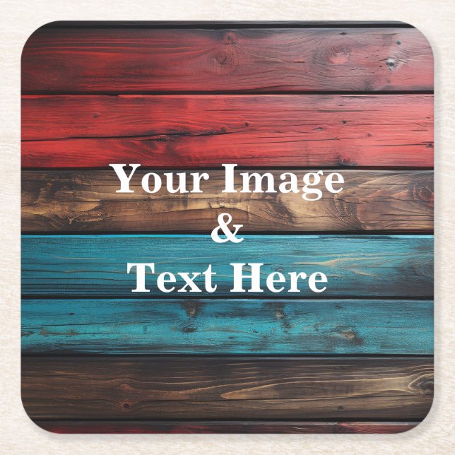 Personalized Custom Your Own Photo Wooden Square Paper Coaster (Front)