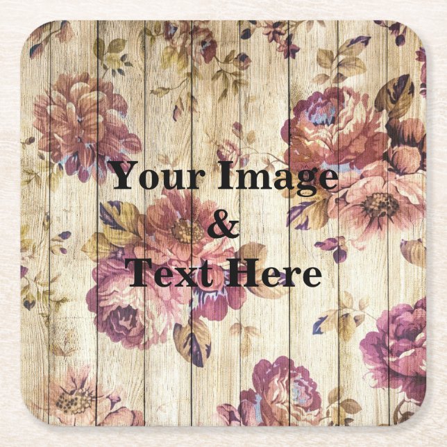 Personalized Custom Your Own Photo Wooden Square Paper Coaster (Front)