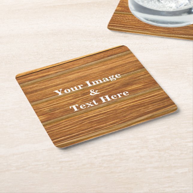 Personalized Custom Your Own Photo Wooden Square Paper Coaster (Angled)