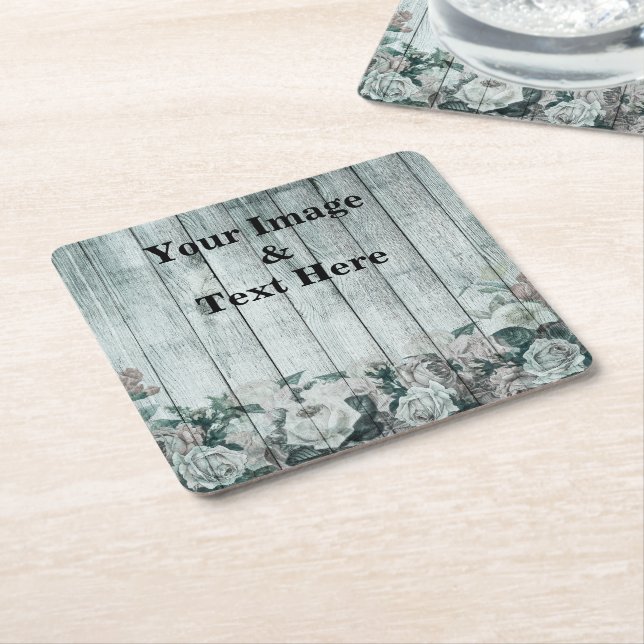 Personalized Custom Your Own Photo Wooden Square Paper Coaster (Angled)