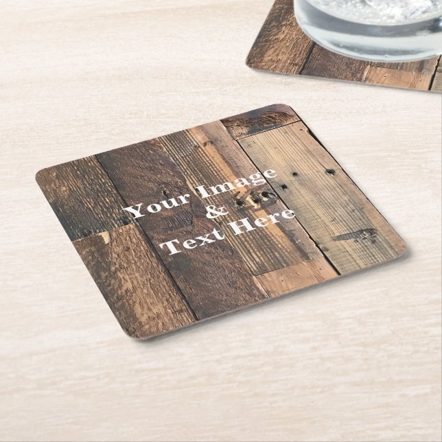 Personalized Custom Your Own Photo Wooden Square Paper Coaster (Angled)
