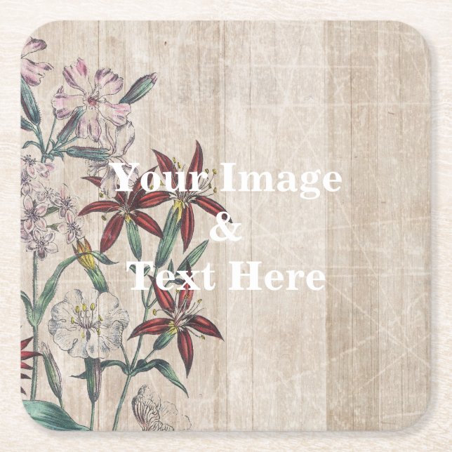 Personalized Custom Your Own Photo Wooden Square Paper Coaster (Front)