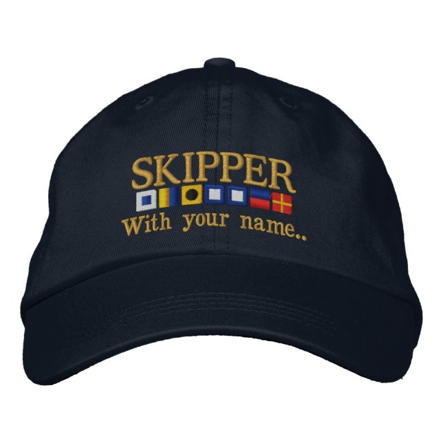 Personalized Custom Your Skipper Nautical Flags Embroidered Hat (Front)