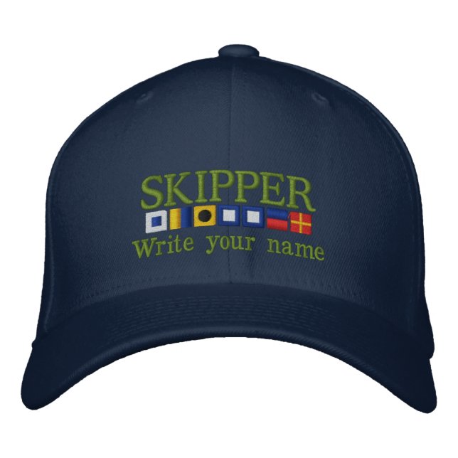 Personalized Custom Your Skipper Nautical Flags Embroidered Hat (Front)