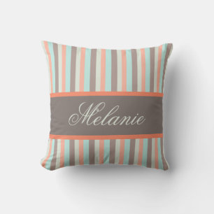 Personalized Customizable Pastel Colours Stripes Throw Pillow