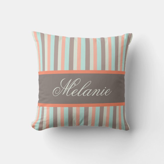 Personalized Customizable Pastel Colours Stripes Throw Pillow (Front)