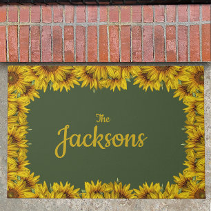 Personalized Customizable Sunflower Bordered Doormat