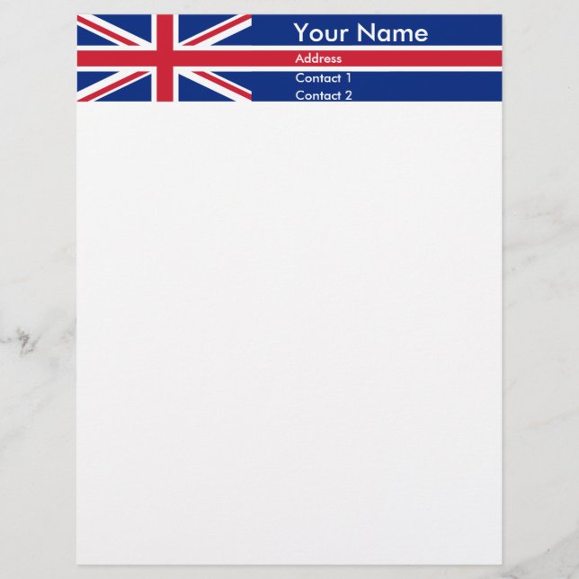 Personalized customizable United Kingdom Flag Letterhead (Front)