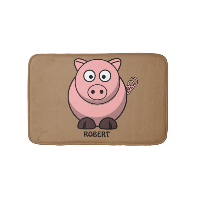 Personalized customized Animal Pig Blue Bath Mat (Front)