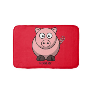 Personalized customized Animal Pig Blue Bath Mat