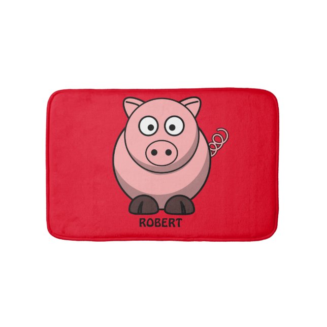 Personalized customized Animal Pig Blue Bath Mat (Front)