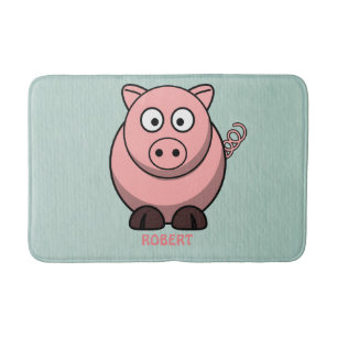 Personalized customized Animal Pig Blue Bath Mat