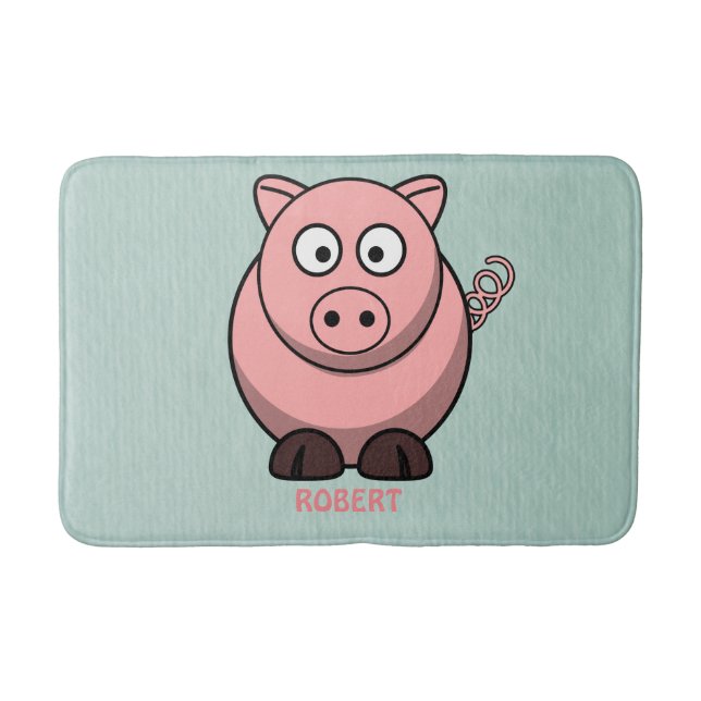 Personalized customized Animal Pig Blue Bath Mat (Front)