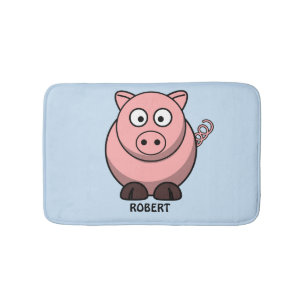 Personalized customized Animal Pig Blue Bath Mat