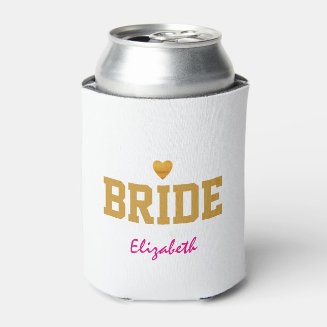 Personalized Customized Gold Heart Bride Can Cooler (Can Front)