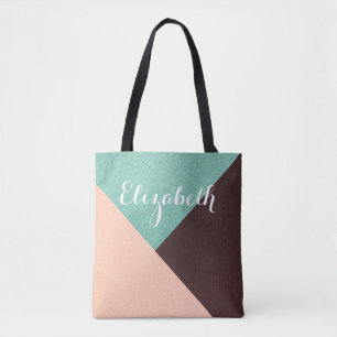 Personalized Customized Pink Green Brown Tote Bag