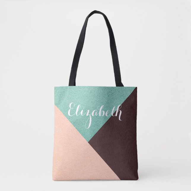Personalized Customized Pink Green Brown Tote Bag (Front)
