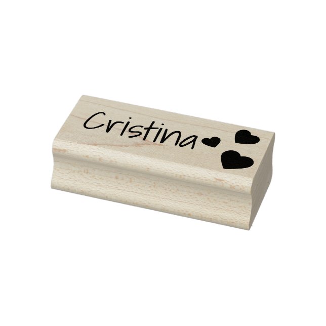 Personalized Cute 3 Hearts Symbol Custom Name Text Rubber Stamp (Stamp)