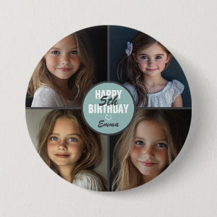 Personalized Cute 4 Photo Birthday Any Age 3 Inch Round Button