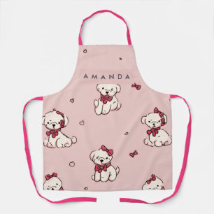 Personalized Cute Adorable Puppy with Red Bow Apron