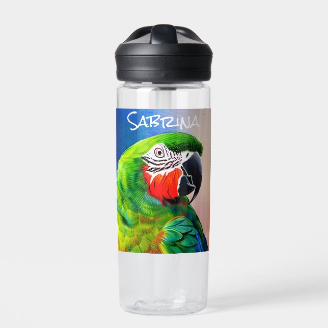 Personalized Cute AI Generated Parrot Water Bottle (Front)