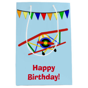 Personalized Cute Airplane Medium Gift Bag