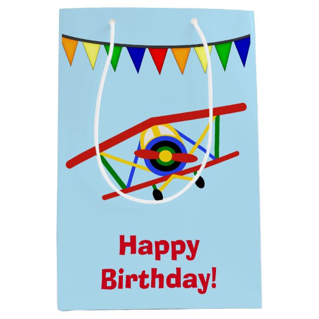 Personalized Cute Airplane Medium Gift Bag (Front)