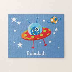 Personalized Cute Alien Spaceship Jigsaw Puzzle