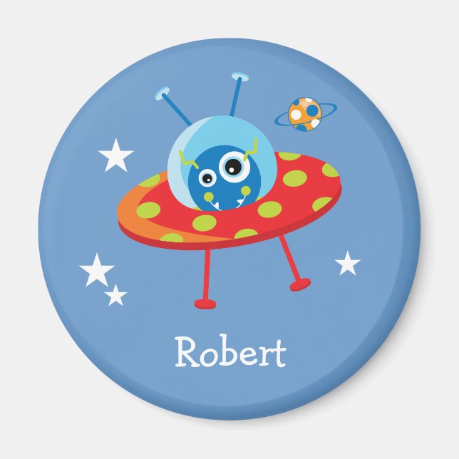 Personalized Cute Alien Spaceship Magnet (Front)