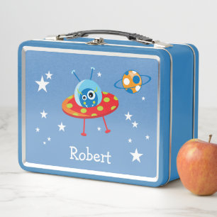 Personalized Cute Alien Spaceship Metal Lunch Box