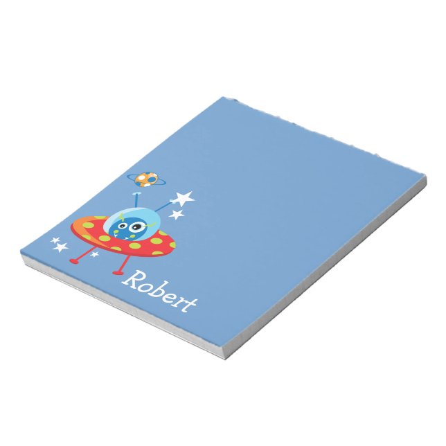 Personalized Cute Alien Spaceship Notepad (Rotated)