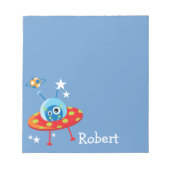 Personalized Cute Alien Spaceship Notepad (Front)
