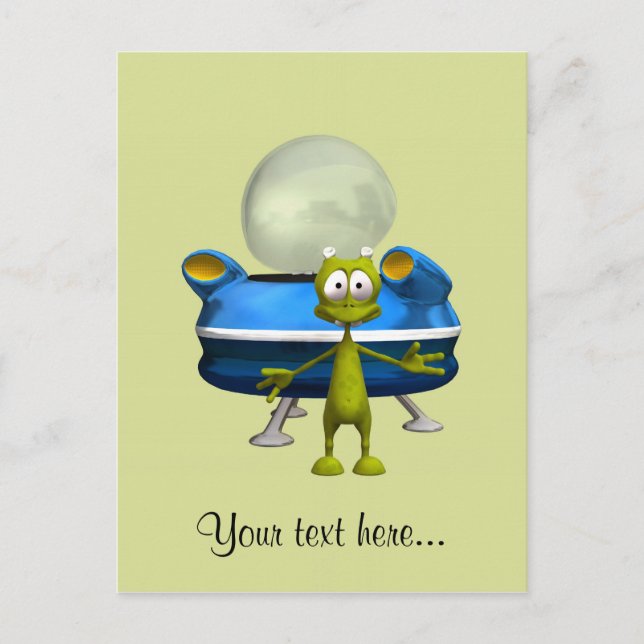 Personalized Cute Alien UFO Space Cartoon Postcard (Front)