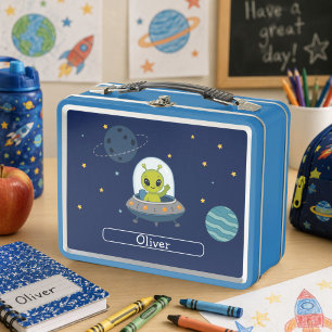 Personalized Cute Alien UFO Space Kids Metal Lunch Box