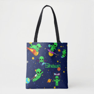Personalized Cute Aliens in Space Tote Bag